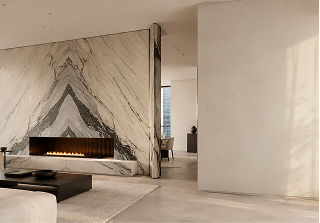 Bookmatched Marble Fireplace Feature Wall
